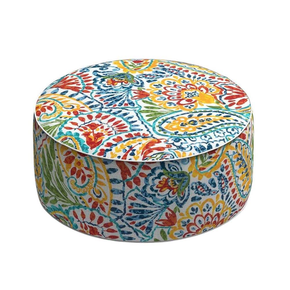 SenQWFa Paisley Multi 21 x 9 in. Outdoor Round Ottoman Cushion with ...