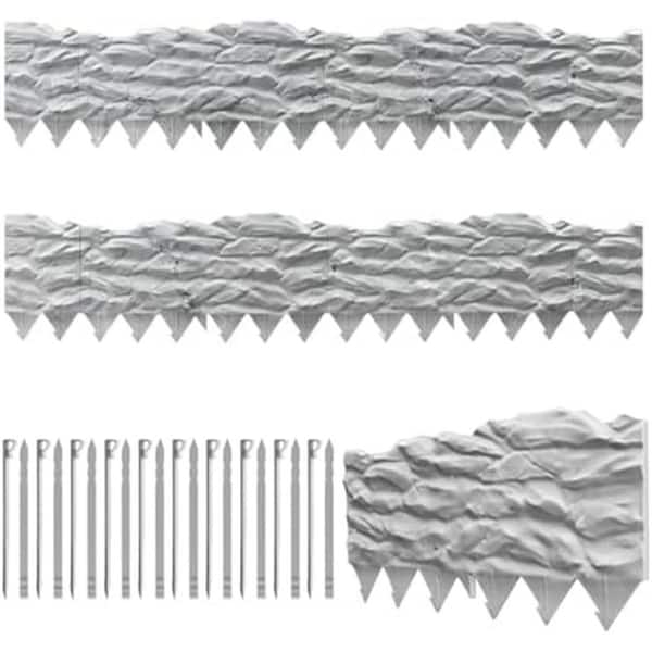 Marbled Design 21 ft. Plastic Garden Fence Edging Border with 20 Stakes for Flower Bed, Yard, Patio, Pathway Landscaping