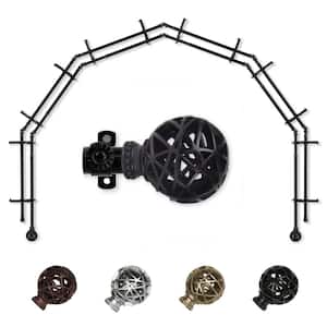 13/16'' Dia Adjustable 6-Sided Double Bay Window Curtain Rod 28 to 48'' (each side) with London Finials in Black