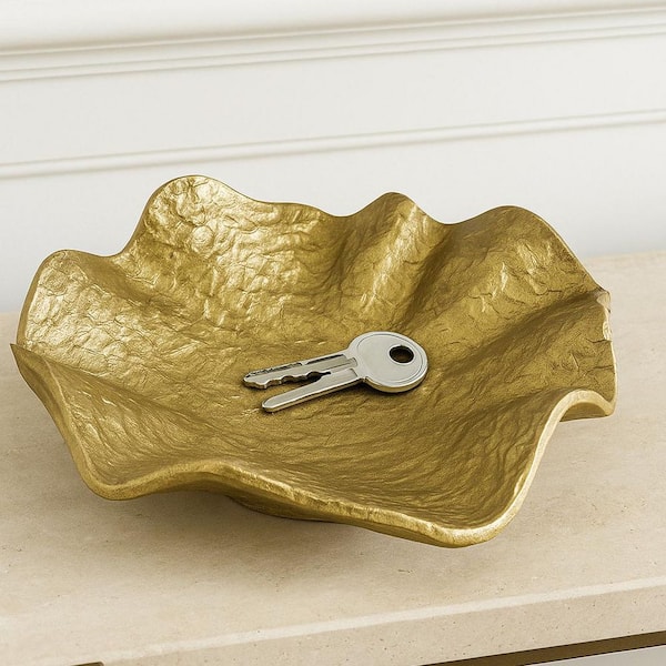 Gold 4 in. x 12 in. Handmade Aluminum Metal Flower Decorative Bowl