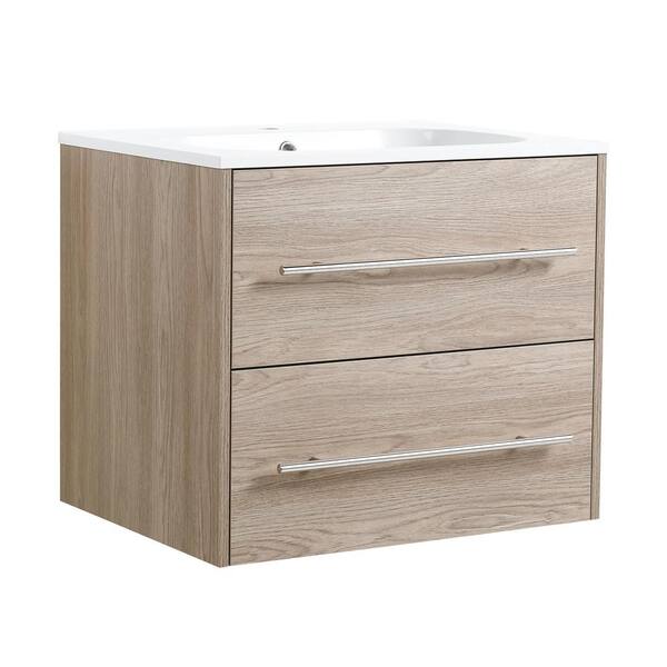 Unbranded 23.8 in. W x 18.1 in. D x 20.2 in. H Single Sink Floating Bath Vanity in White Oak with White Top