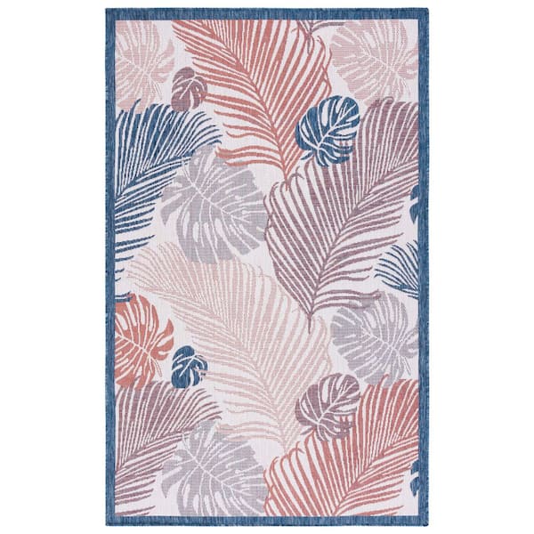 Courtyard Beige/Rust 9 ft. x 12 ft. Oversized Botanical Leaf Indoor/Outdoor Area Rug