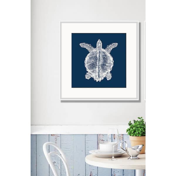 Turtle in Blue Reverse Framed Giclee Art Print 22 in. x 22 in.