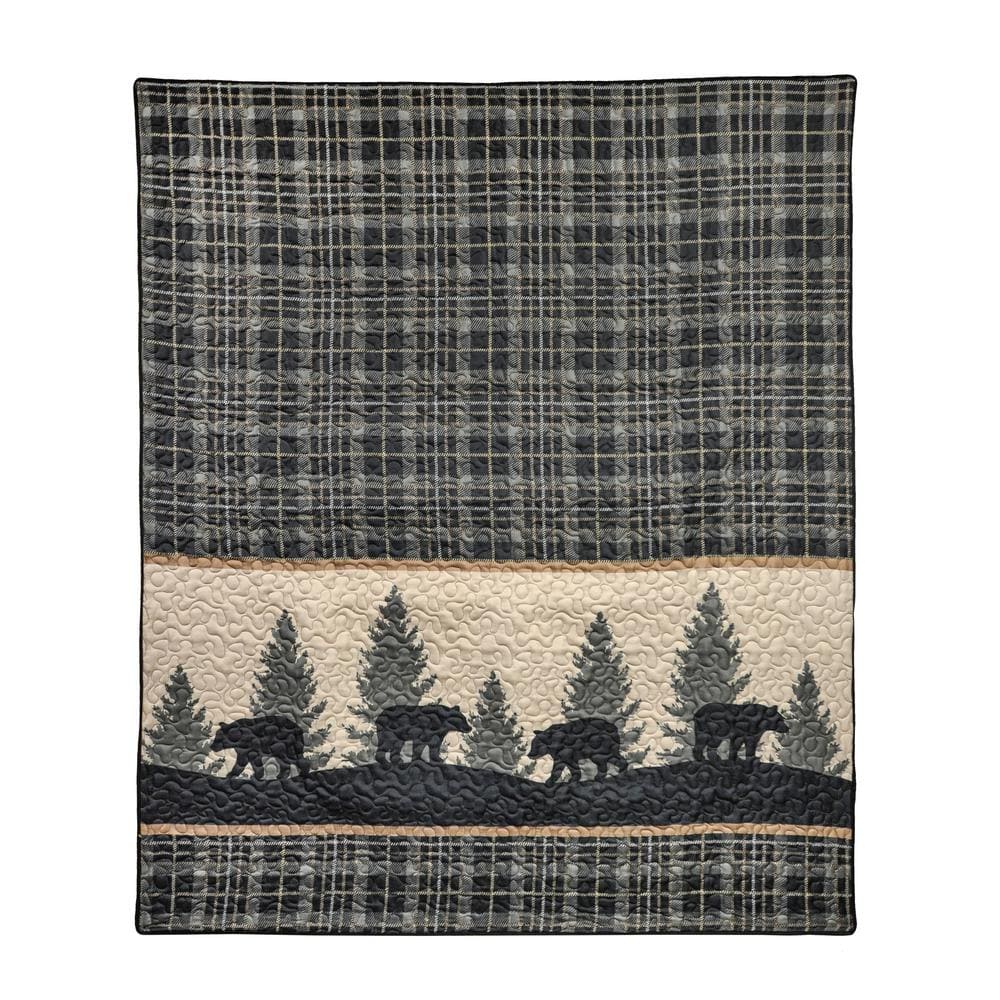 Brown Bear Cabin Microfiber Throw Blanket by Donna Sharp - Lodge Decorative  Throw Blanket with Square Patchwork - 50 x 60 - Machine Washable 