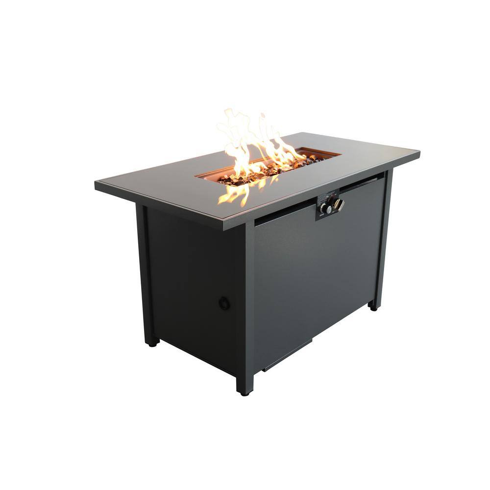 42" Black Steel Rectangular Gas Fire Pit Table