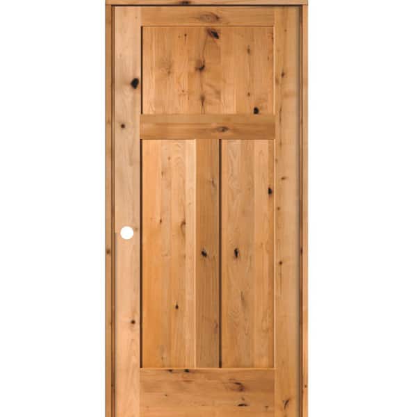 Krosswood Doors 36 in. x 80 in. Craftsman Knotty Alder 3-Panel Right-Handed Clear Stain Solid Wood Single Prehung Interior Door