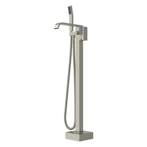 Waterfall 1-Handle Freestanding Tub Faucet with Handheld Shower in Brushed Nickel
