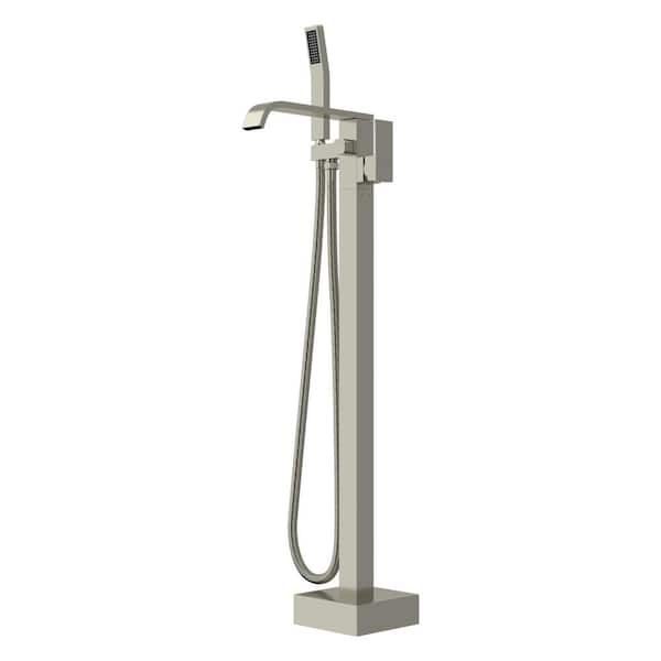 Logmey Waterfall 1-Handle Freestanding Tub Faucet with Handheld Shower in Brushed Nickel