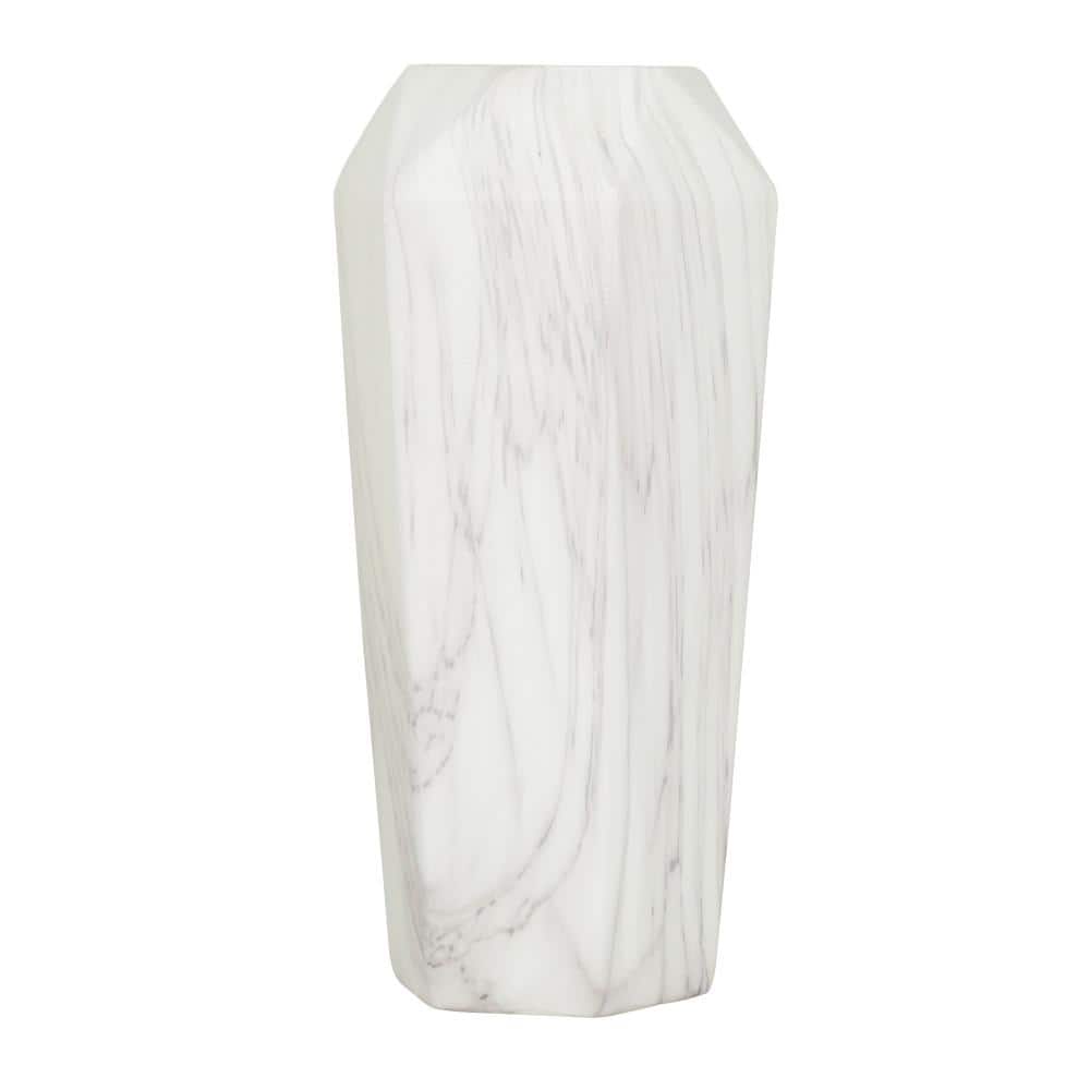 14" White and Gray Faux Marble Ceramic Decorative Vase