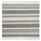 Variety Striped Navy Blue/Cream Cotton Throw Blanket with Fringe