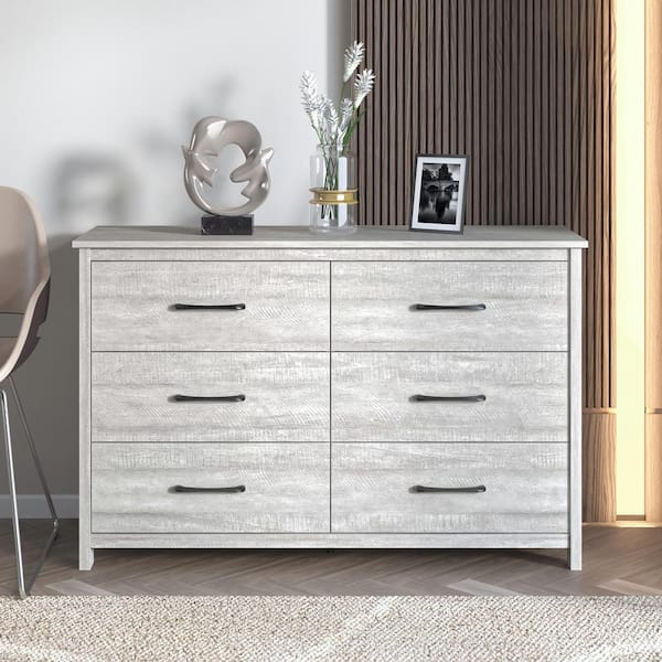GALANO Gianni 6-Drawer Dusty Gray Oak 47.2 in. Dresser with Ultra Fast Assembly