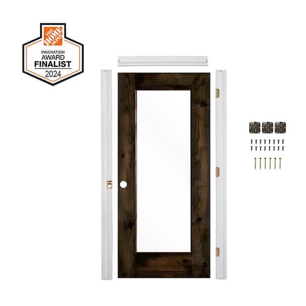 Krosswood Doors DIY RTA Kit 30in.x80in. Right-Hand 1-Lite Clear Glass BlackStain KnottyAlder Wood Single Ready To Assemble Interior Door