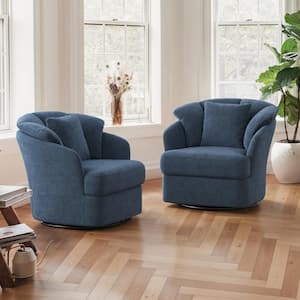 Rowena Oversized Blue Upholstered Fabric Swivel Accent Chair with Double Cushion Swivel Arm Chair (Set of 2)