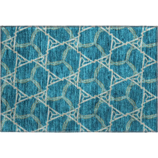 Mayfield Premium Machine Washable Abstract AMF959 Teal 1 ft. 8 in. x 2 ft. 6 in. Area Rug