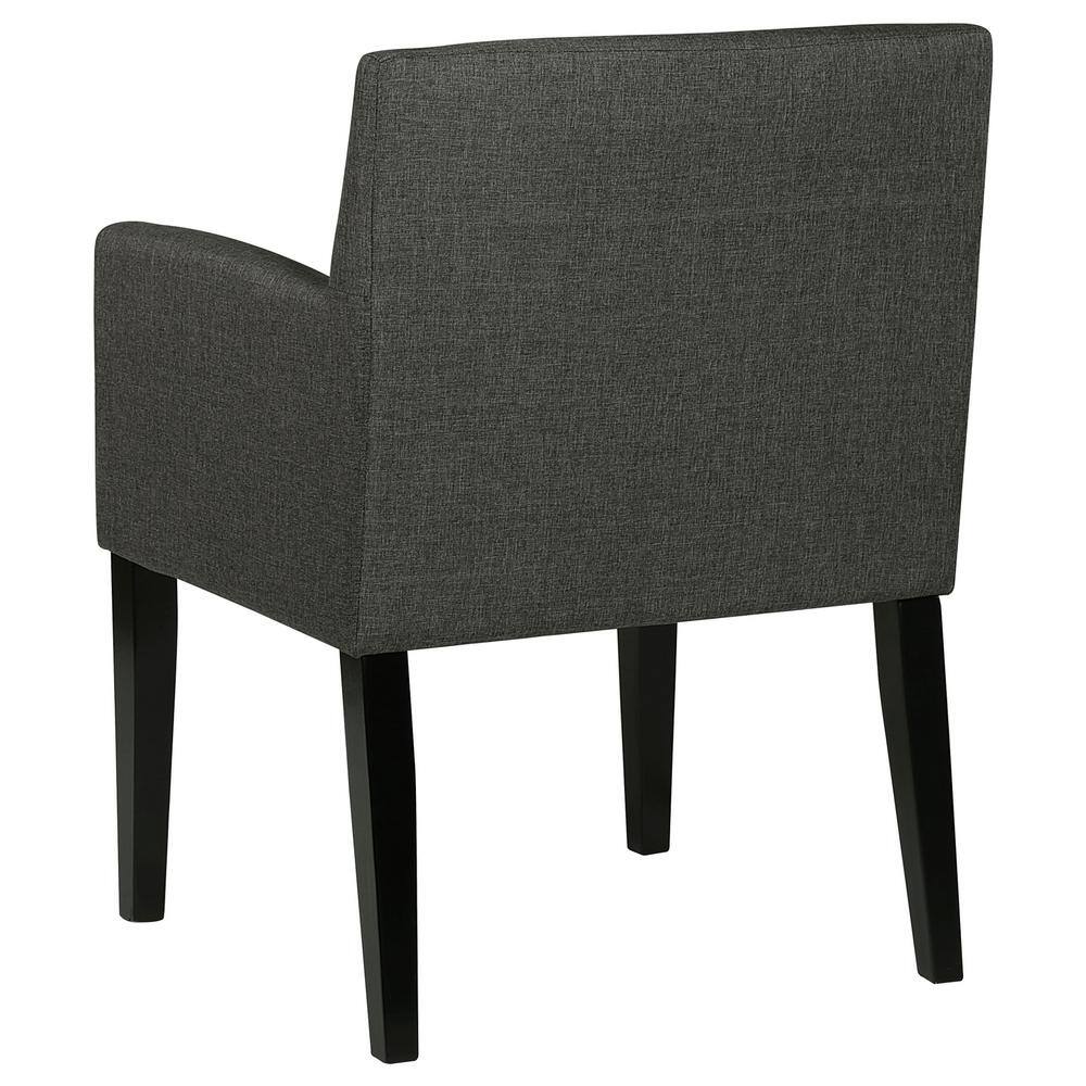 Charcoal Gray Upholstered Arm Chair with Black Wood Legs, Set of 2