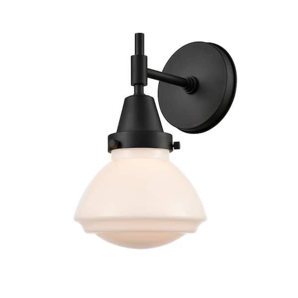 Innovations Olean 1-Light Matte Black, Matte White Wall Sconce with White Glass Shade