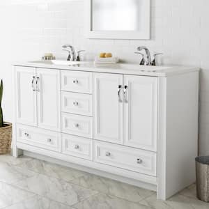 Candlesby 60 in. W x 19 in. D x 33 in. H Double Sink Freestanding Bath Vanity in White with White Cultured Marble Top