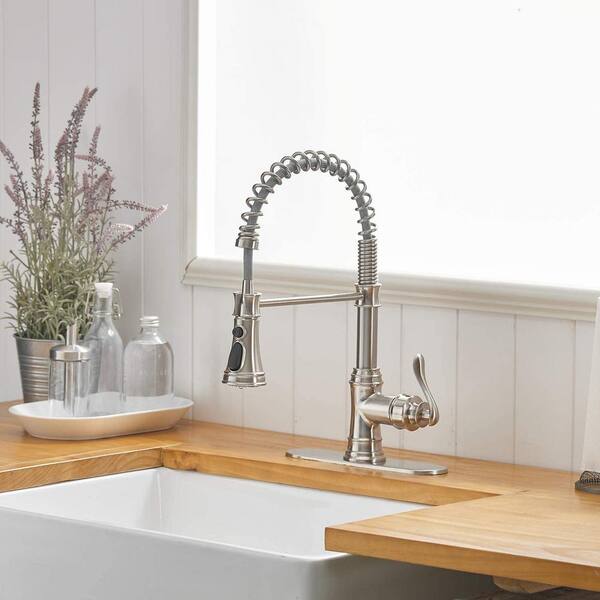 Brushed Nickel Touch On Kitchen Faucet Pull Down Sprayer with Deck Plate 1 