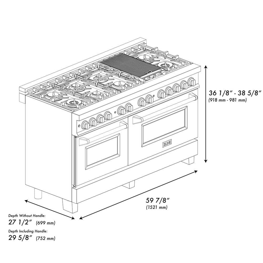 ZLINE 48" Stainless Steel Dual Fuel Range with Brass Burners