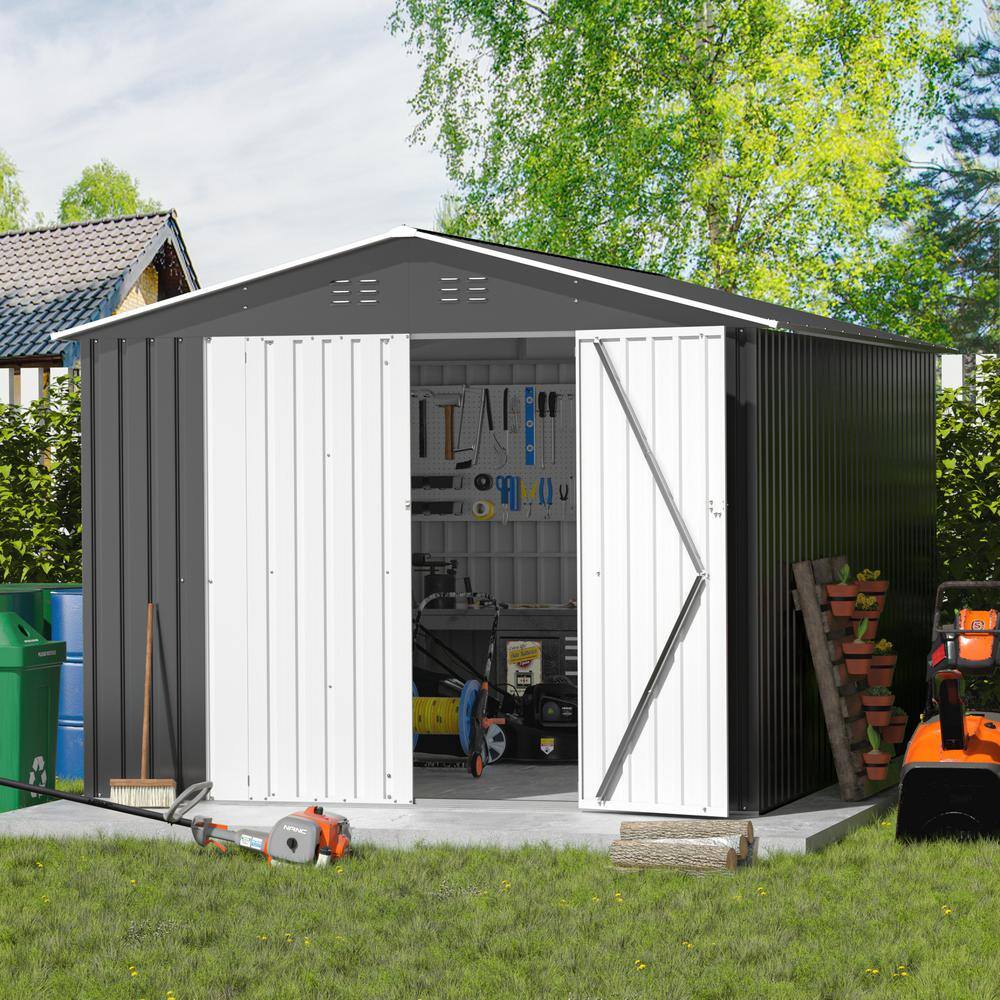 8' x 12' Gray Metal Garden Storage Shed with Double Doors