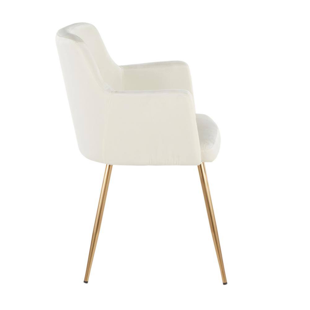 Elegant Cream Velvet Upholstered Arm Chair with Metallic Base
