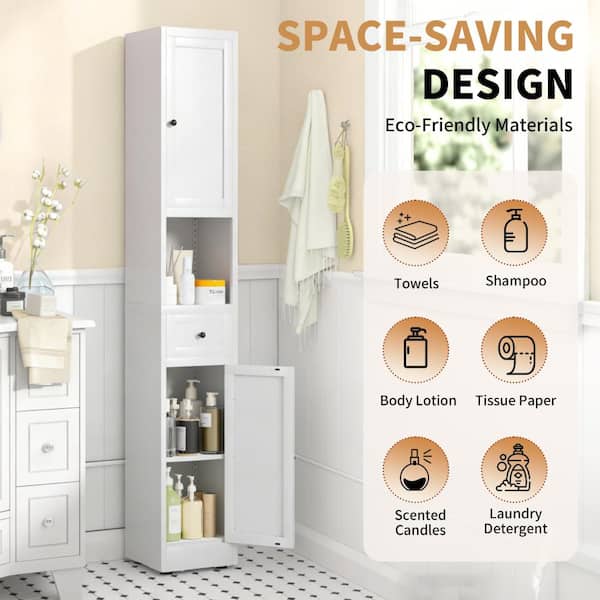 11.8 in. W x 11.8 in. D x 70.9 in. H White Linen Cabinet,5-Tier