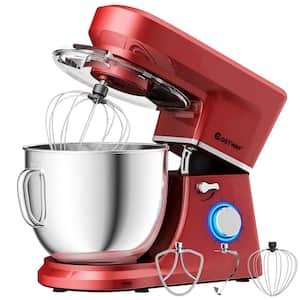660W 7.5 qt. . 6-Speed Red Stainless Steel Stand Mixer with Dough Hook Beater