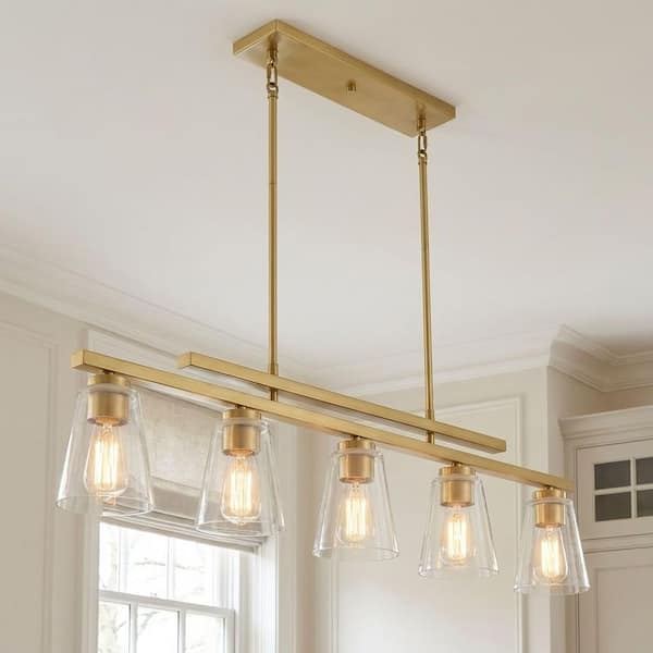 Calhoun 40 in. W x 10 in. H 5-Light Warm Brass Linear Chandelier with Clear Glass Shades