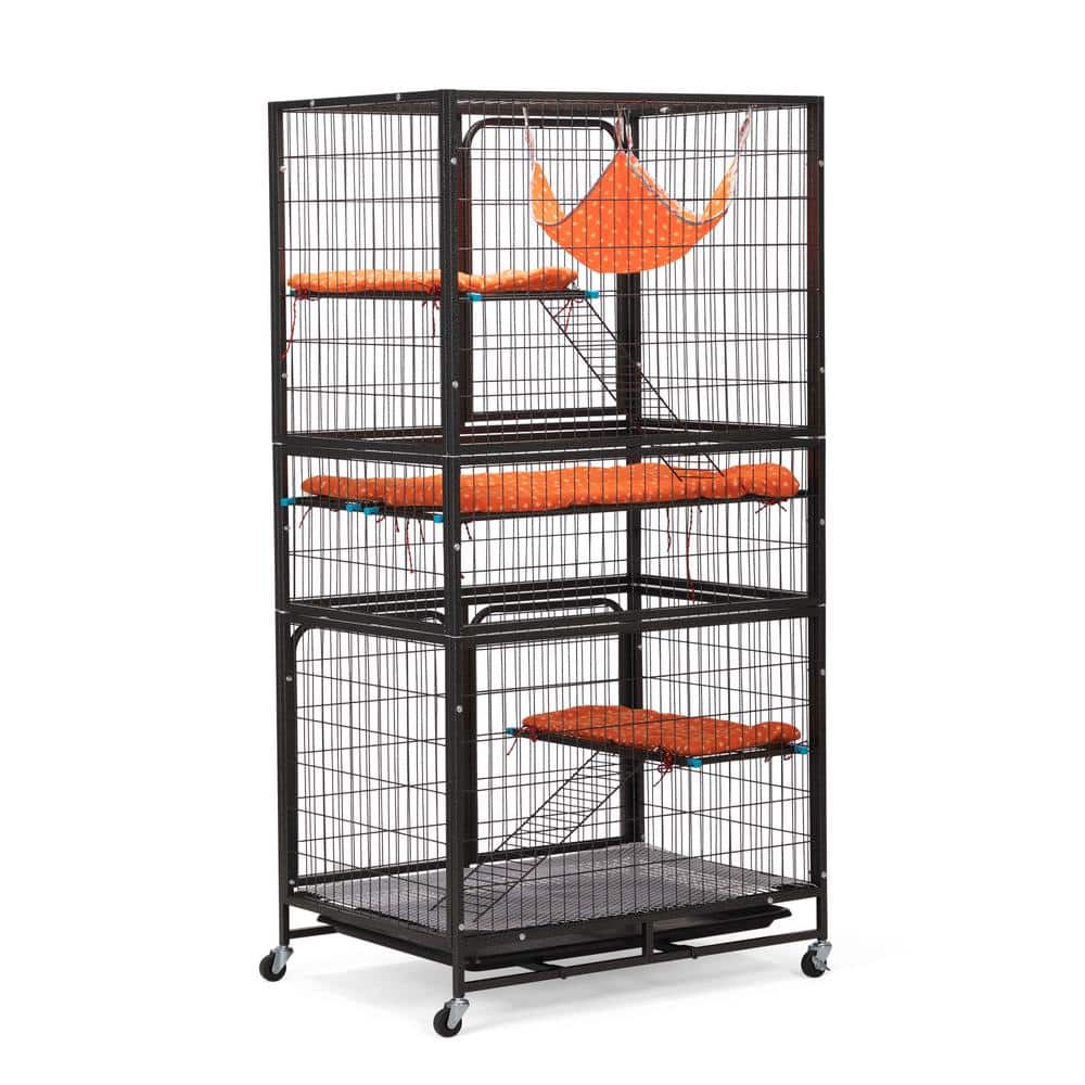 62.4 in. H 4-Story Pet Cage, Bunny Hutch with Ladder, Lockable Wheels and R
