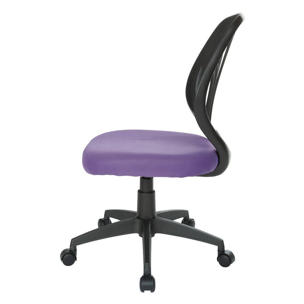 Purple Mesh Armless Swivel Task Chair with Lumbar Support