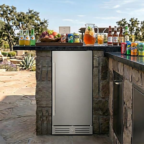 14.8 in. 80-Can Built-In/Freestanding Beverage Refrigerator, Indoor/Outdoor Fridge Cooler with Adjustable Shelves