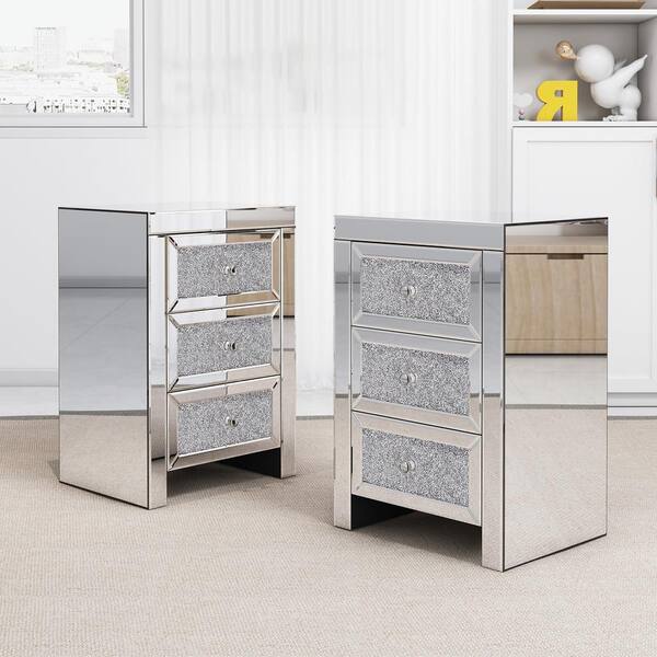 ariana mirrored 3 drawer bedside table