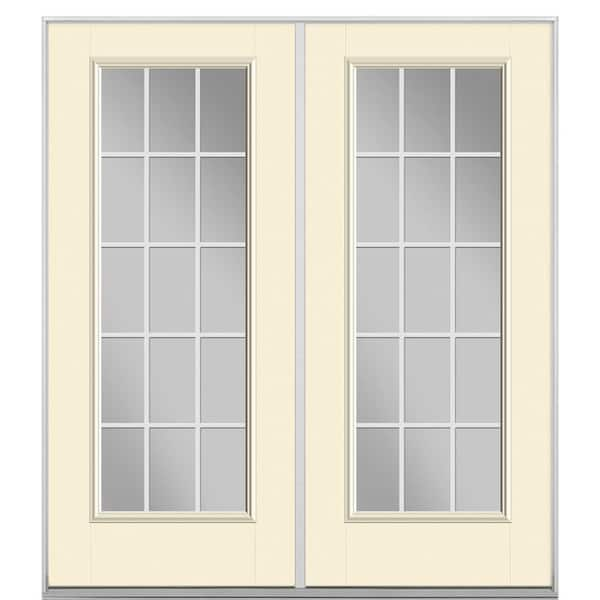 Masonite 72 in. x 80 in. Golden Haystack Fiberglass Prehung Right-Hand Inswing GBG 15-Lite Clear Glass Patio Door