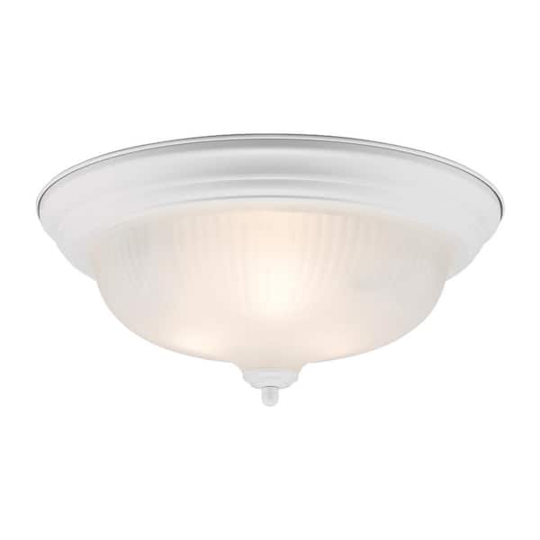 15.38 in. 3-Light White Flush Mount Ceiling Light Fixture with Frosted Swirl Glass Shade