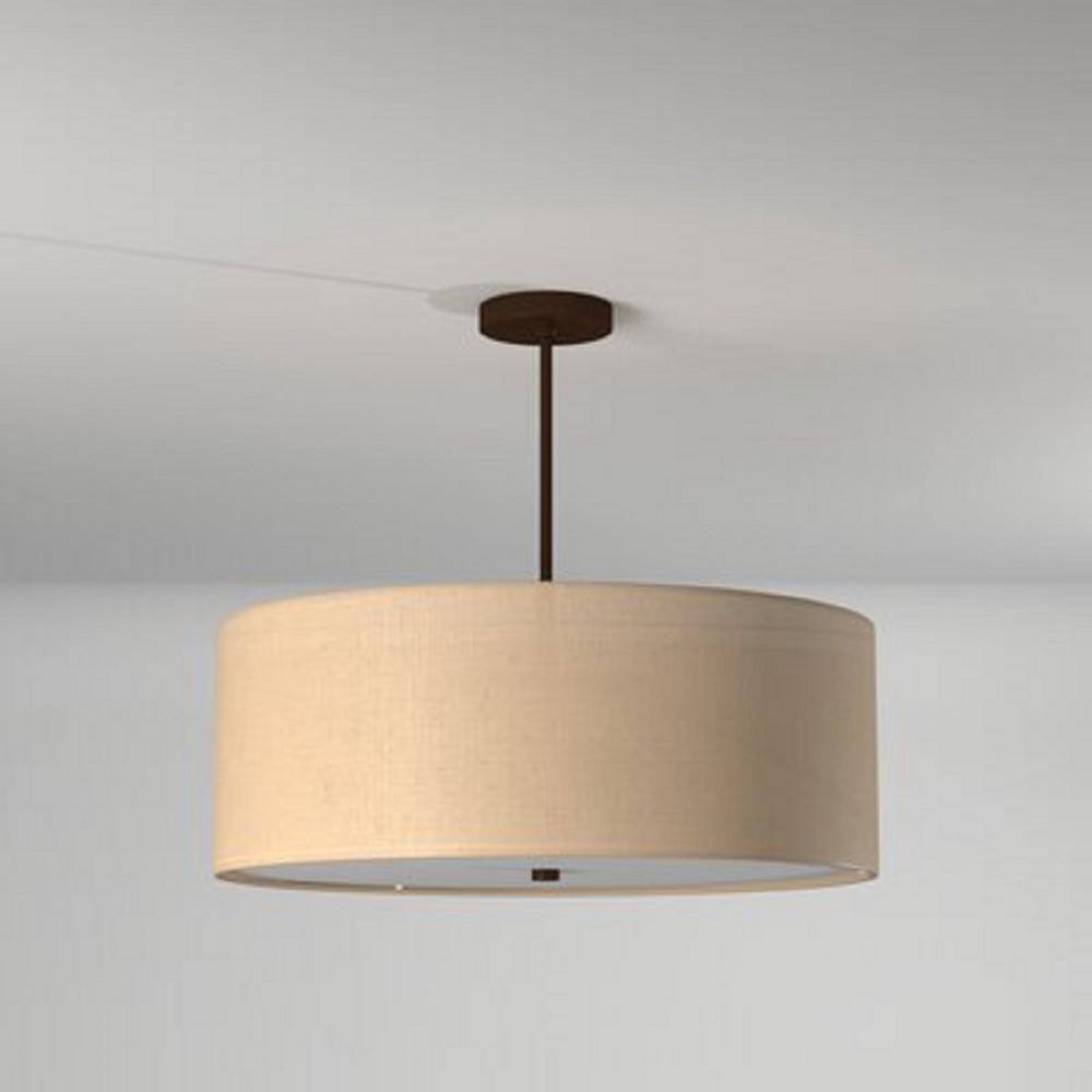 Classic Elegance 24" Dark Bronze Drum Pendant with Cream Linen Shade