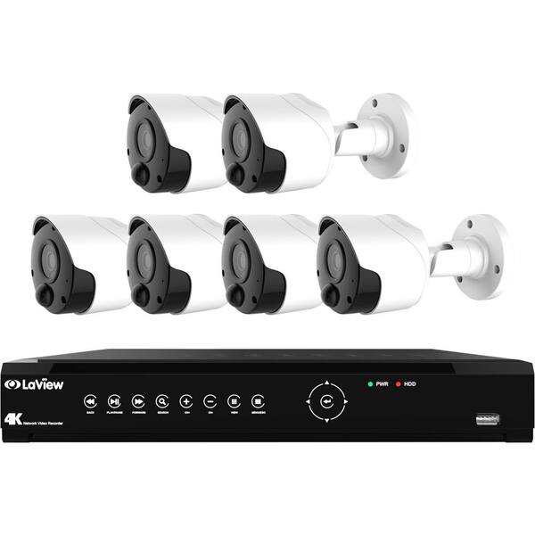 LaView 8-Channel Ultra-HD 4K IP NVR 2TB HDD Indoor/Outdoor Surveillance System (6) 8MP Bullet Cameras with Remote View