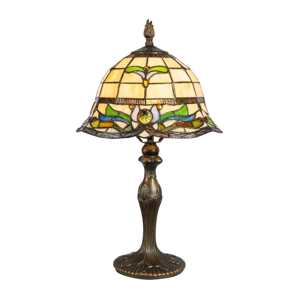 "Jassmyne 18.5"" Tall Handcrafted Multicolor Fieldstone Antique Bronze Finish Tiffany Table Lamp" price history on PriceWatchPro