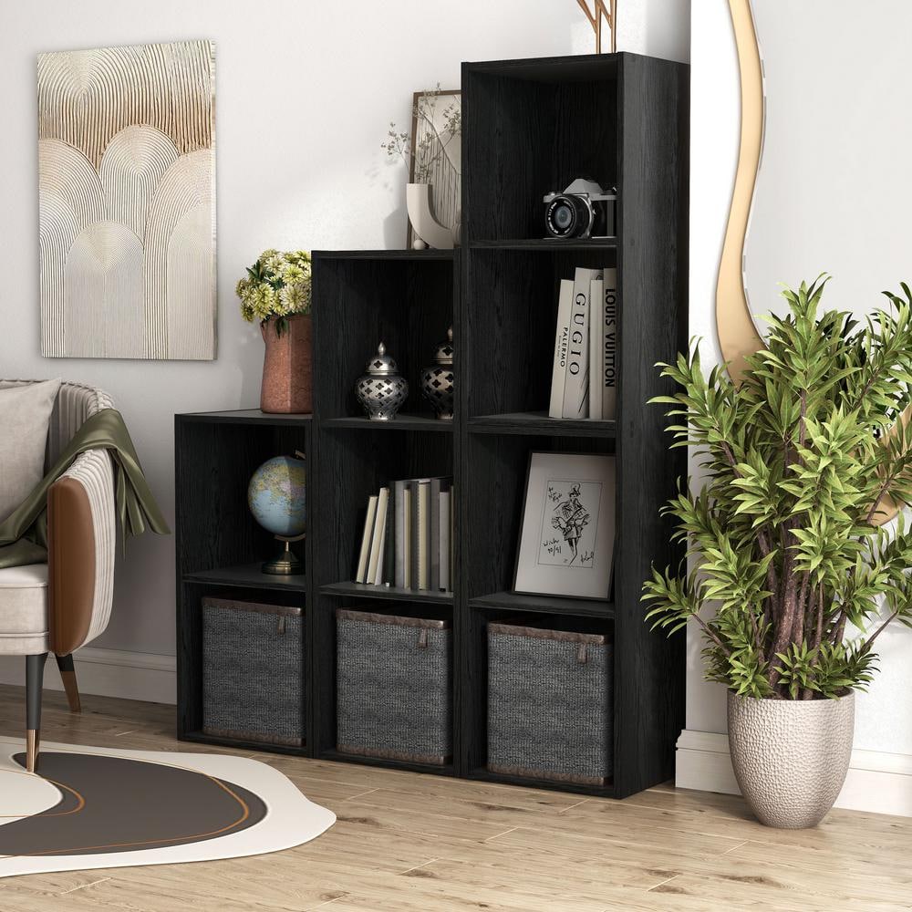Black 24-Inch Stackable MDF Wood 4-Cube Bookcase