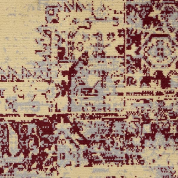 3 ft. x 5 ft. Cream Gray and Red Medallion Distressed Non Skid Area Rug