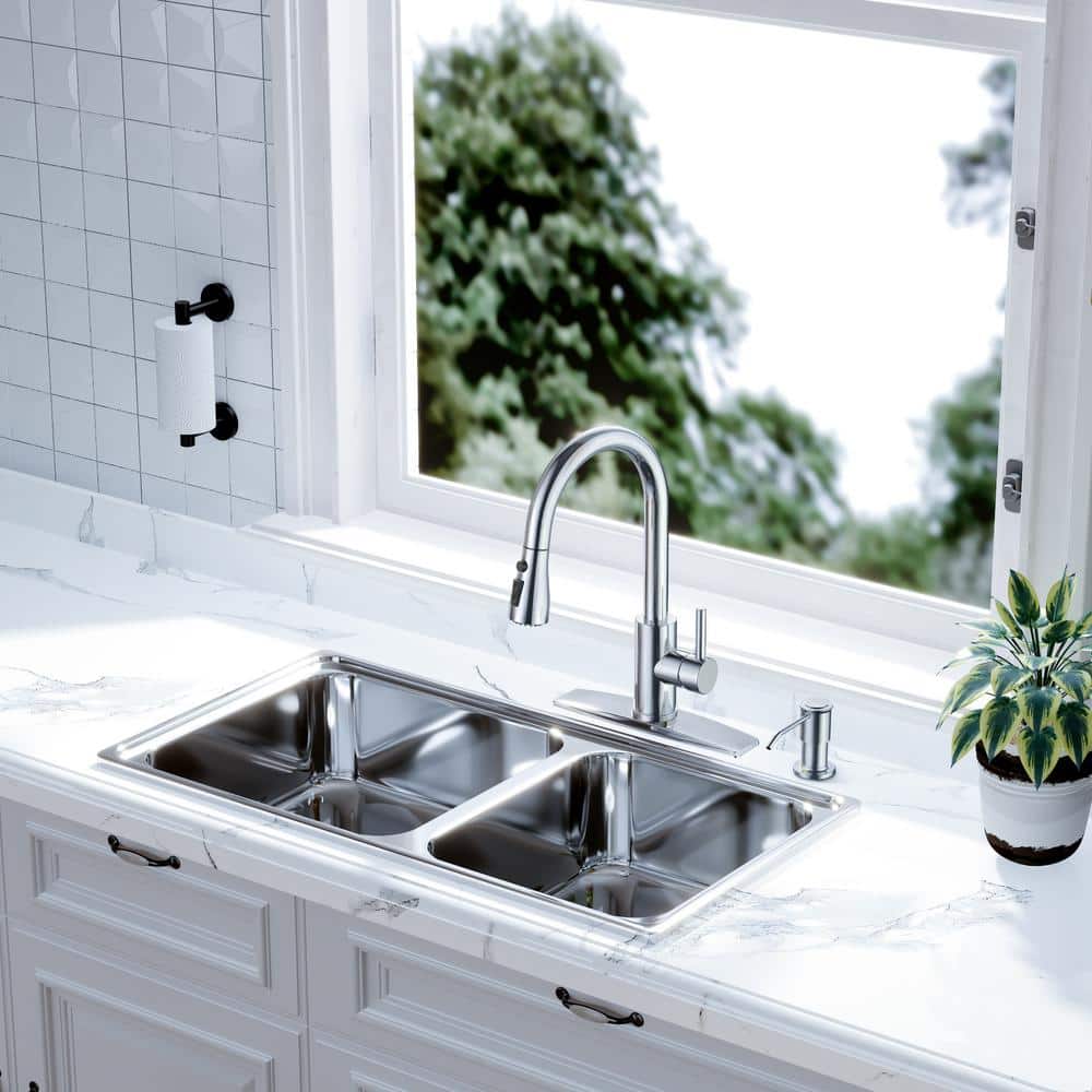Chrome Pull-Down Kitchen Faucet with Soap Dispenser