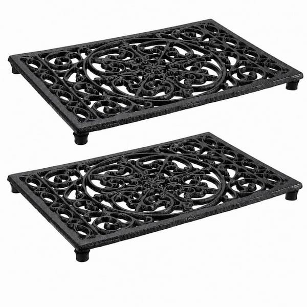 2 Pack Metal Trivets with Rubber Feets, Iron Trivet for Hot Dish Pot Pan Plate Teapot, Black