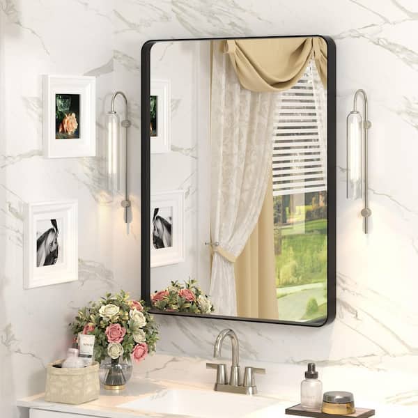 24 in. W x 32 in. H Rectangular Aluminum Alloy Framed and Tempered Glass Wall Bathroom Vanity Mirror in Matte Black