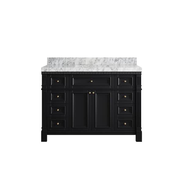 Willow Collections Paris 48 in. W x 22 in. D x 36 in. H Single Sink Bath Vanity in Black with 2 in. Carrara Marble Top