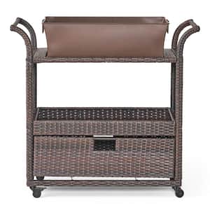 Ravenna Faux Rattan Outdoor Serving Bar with Ice Bucket and Drawer