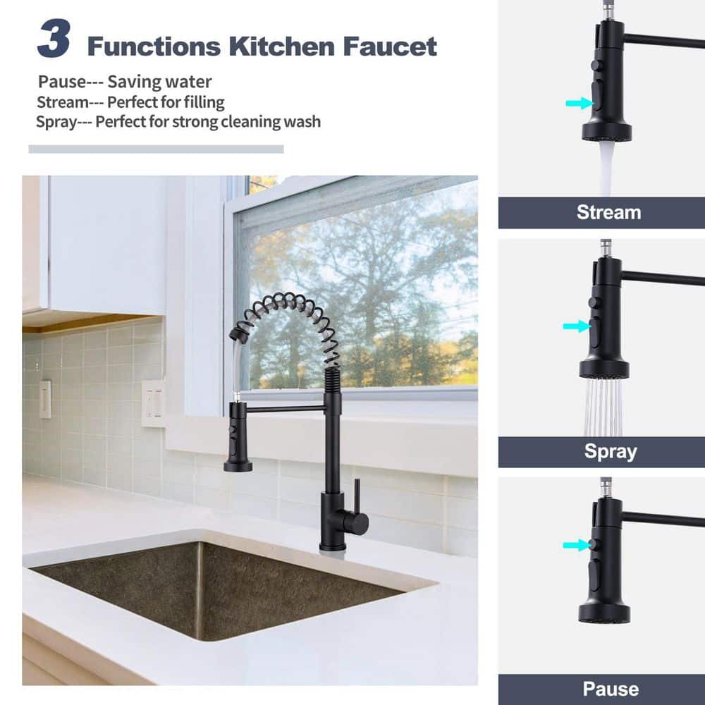 Matte Black Stainless Steel Pull Down Kitchen Faucet with Spray