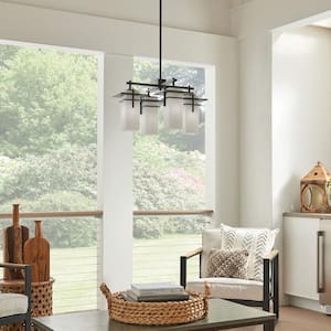 Caterham 4-Light Olde Bronze Outdoor Porch Hanging Chandelier with Satin Etched Glass Shades (1-Pack)
