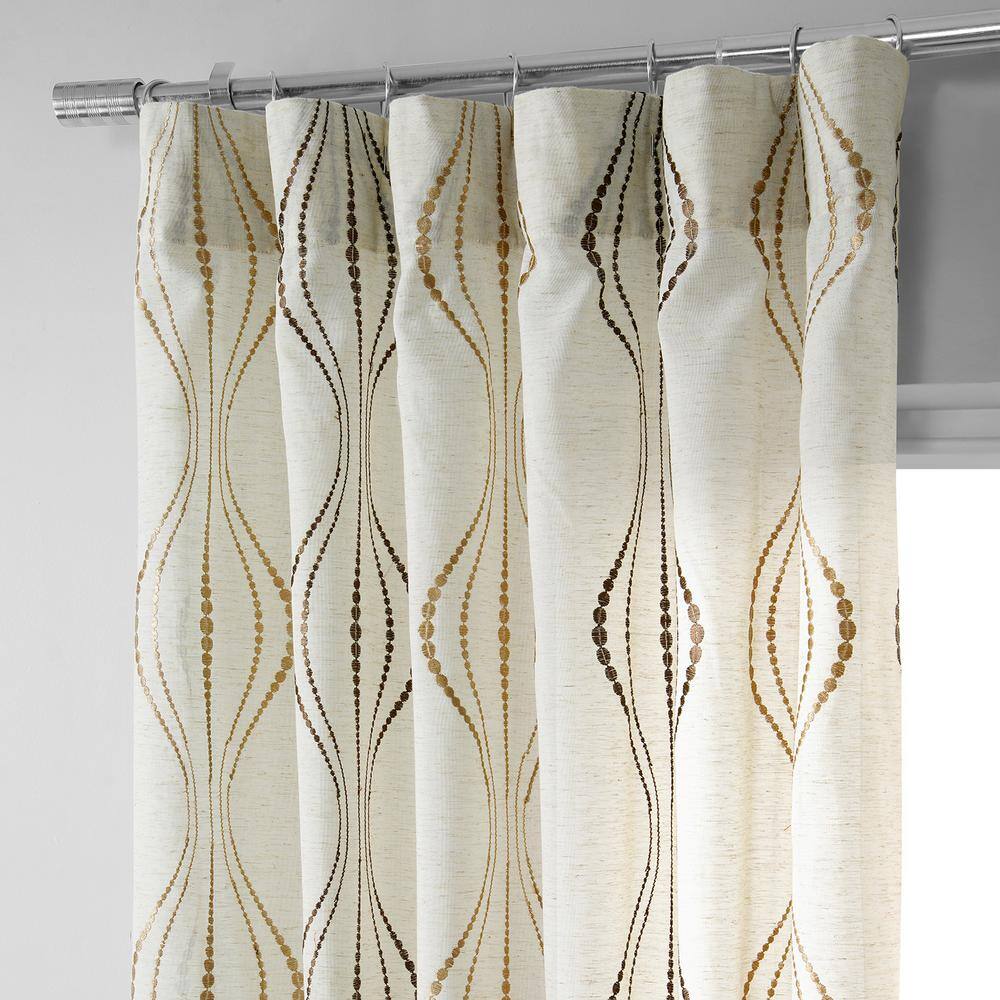 Extended Noir Embroidered Sheer Faux Silk Drapes