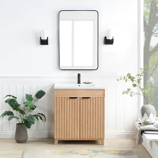 Palos 29.9 in.W x 18.1 in.D x 34.8 in.H Single Sink Bath Vanity in Fir Brown with White Ceramic Basin Top