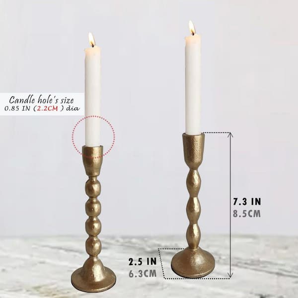 Antique Brass Gold Iron Candle Holders-Set of 2 Decorative Taper