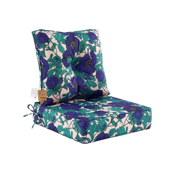 BLISSWALK Deep Seat High Back Chair Cushions Outdoor Replacement Patio Seating Cushions,Seat 24 in.L x24 in.Wx 6 in.H,Blue Floral